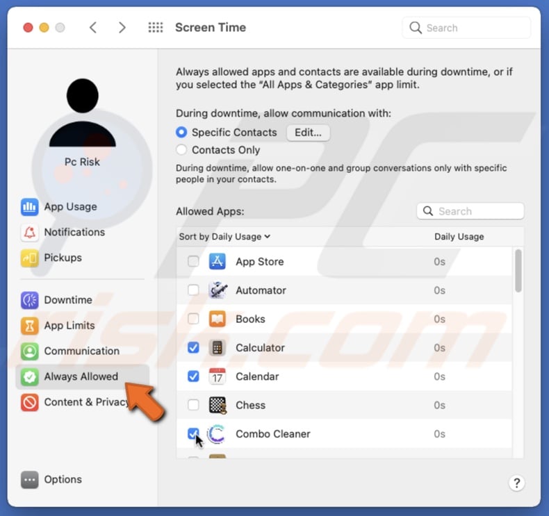 Go to Always Allowed on Mac