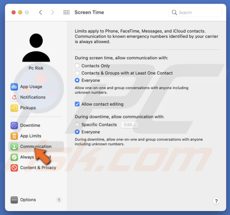 Go to Communication in Mac