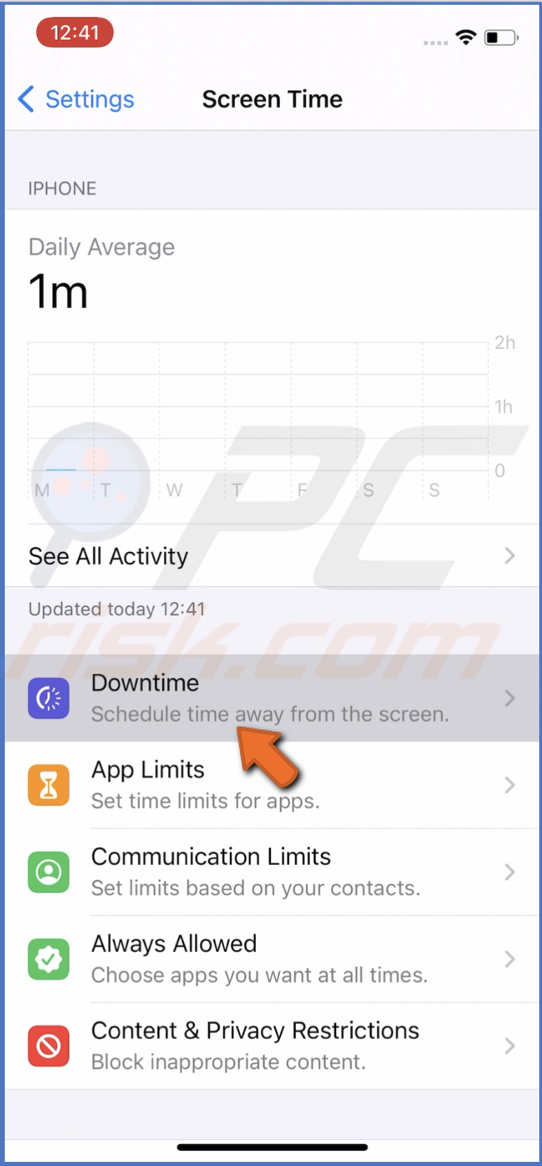 Go to Downtime in iOS