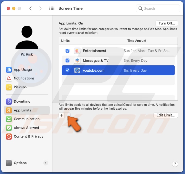 Delete app limit on Mac