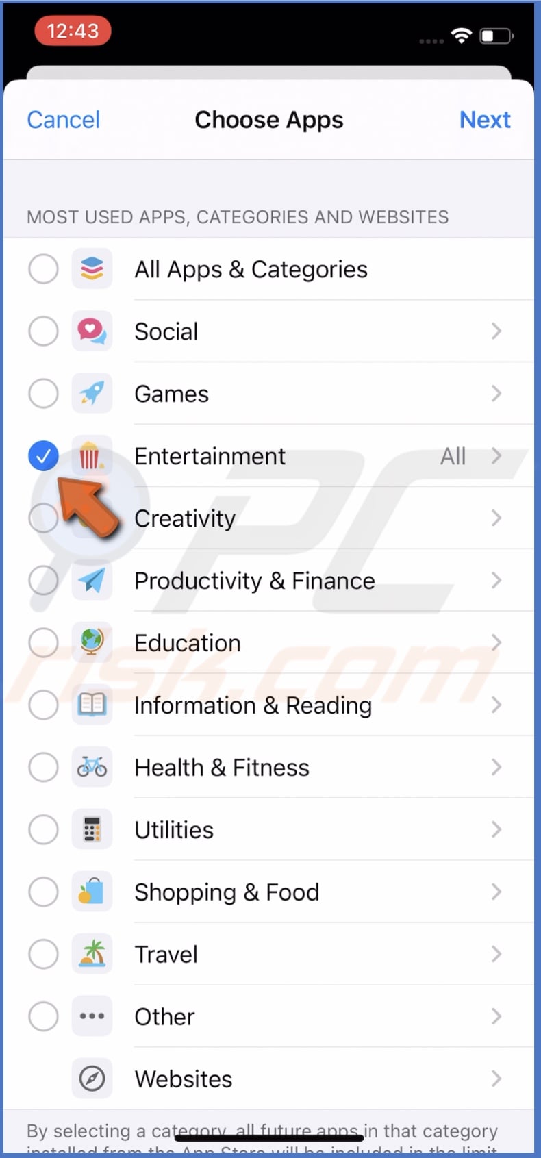 Select the App Category