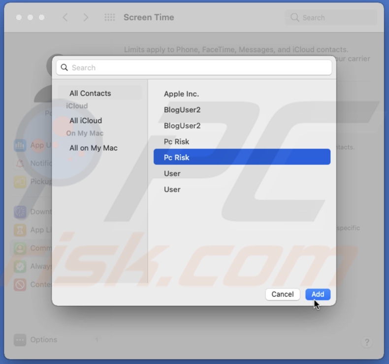 Select specific contacts