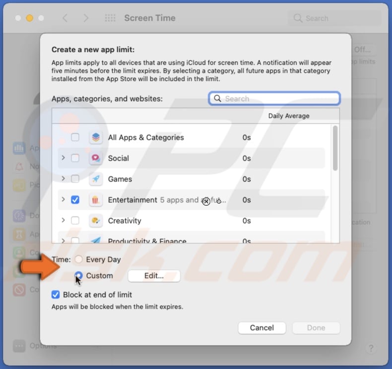 Set app category limit duration