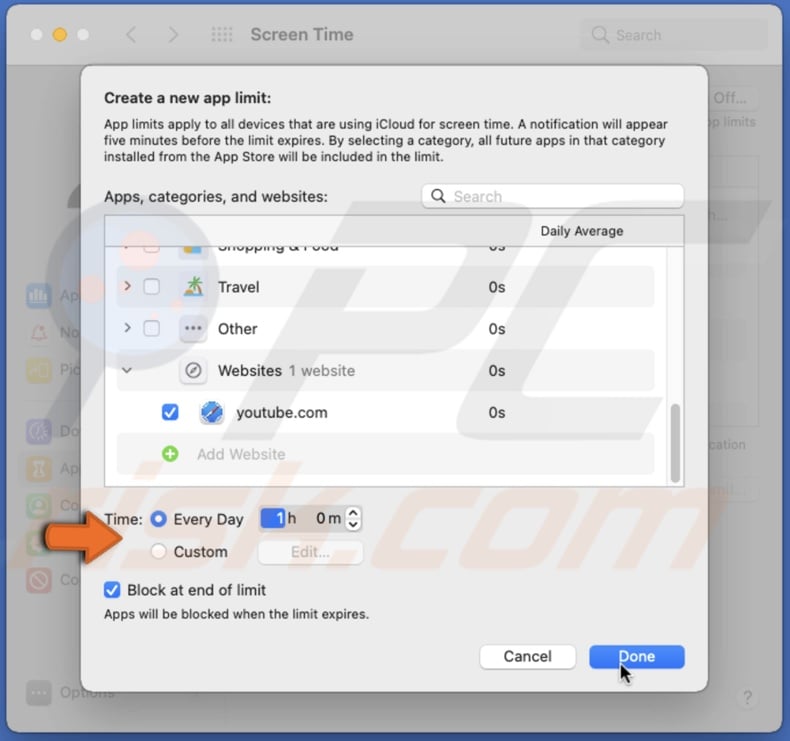 Set website limit duration on Mac