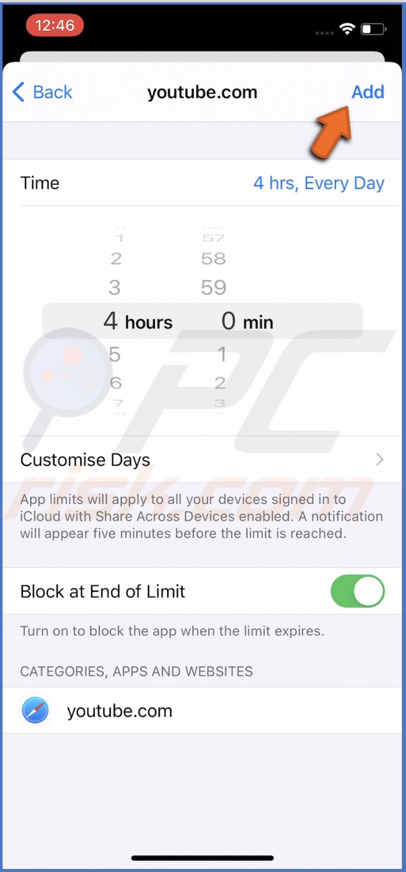 Set website limit duration