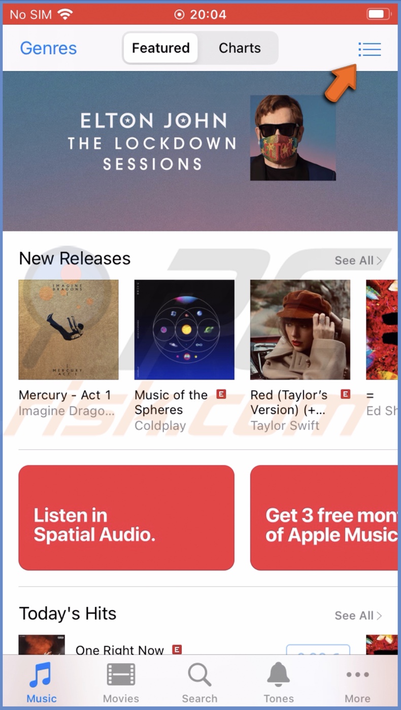 Tap on the bullest list icon