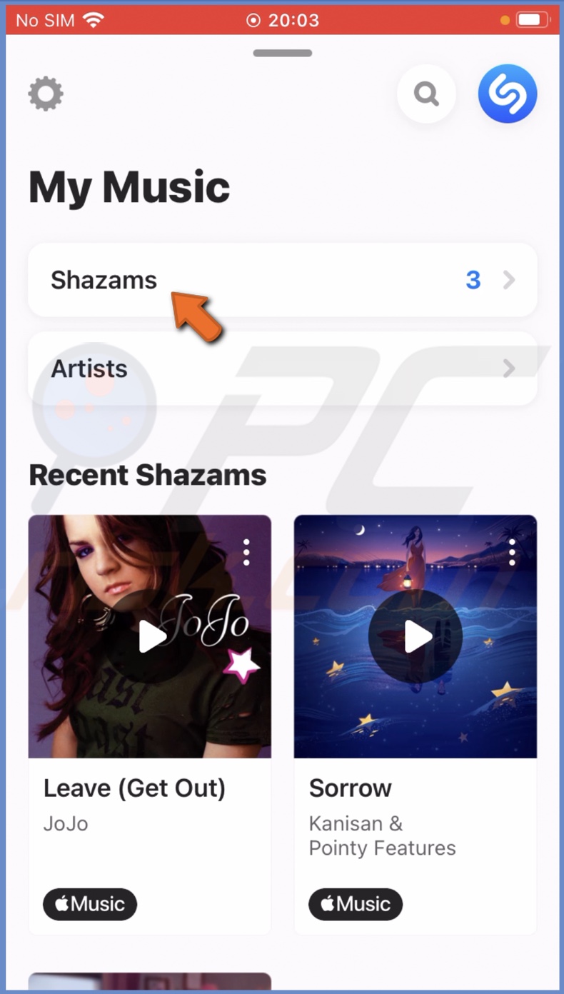 Tap on Shazams