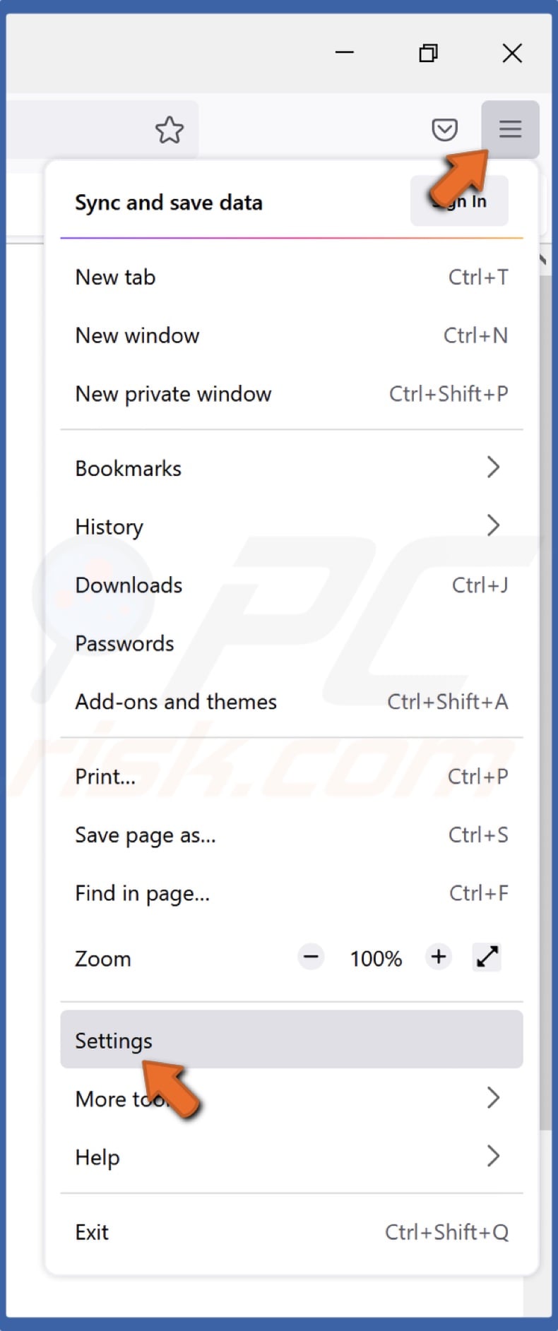 Open the Firefox Settings menu and select Settings