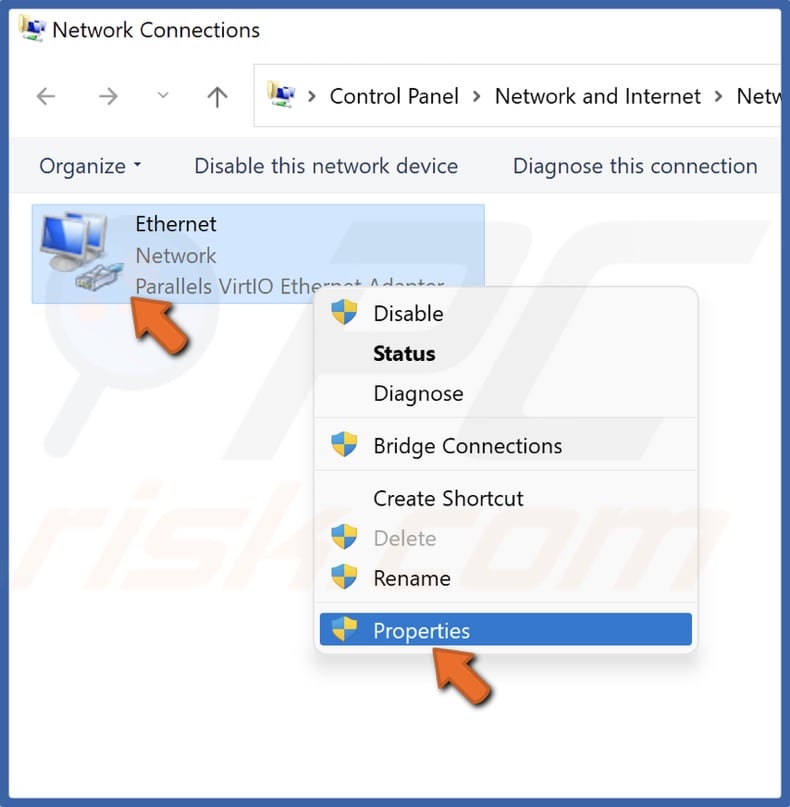 Right click your network adapter and click Properties