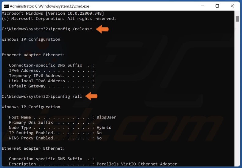 Type in ipconfig /release in Command Prompt and hit Enter