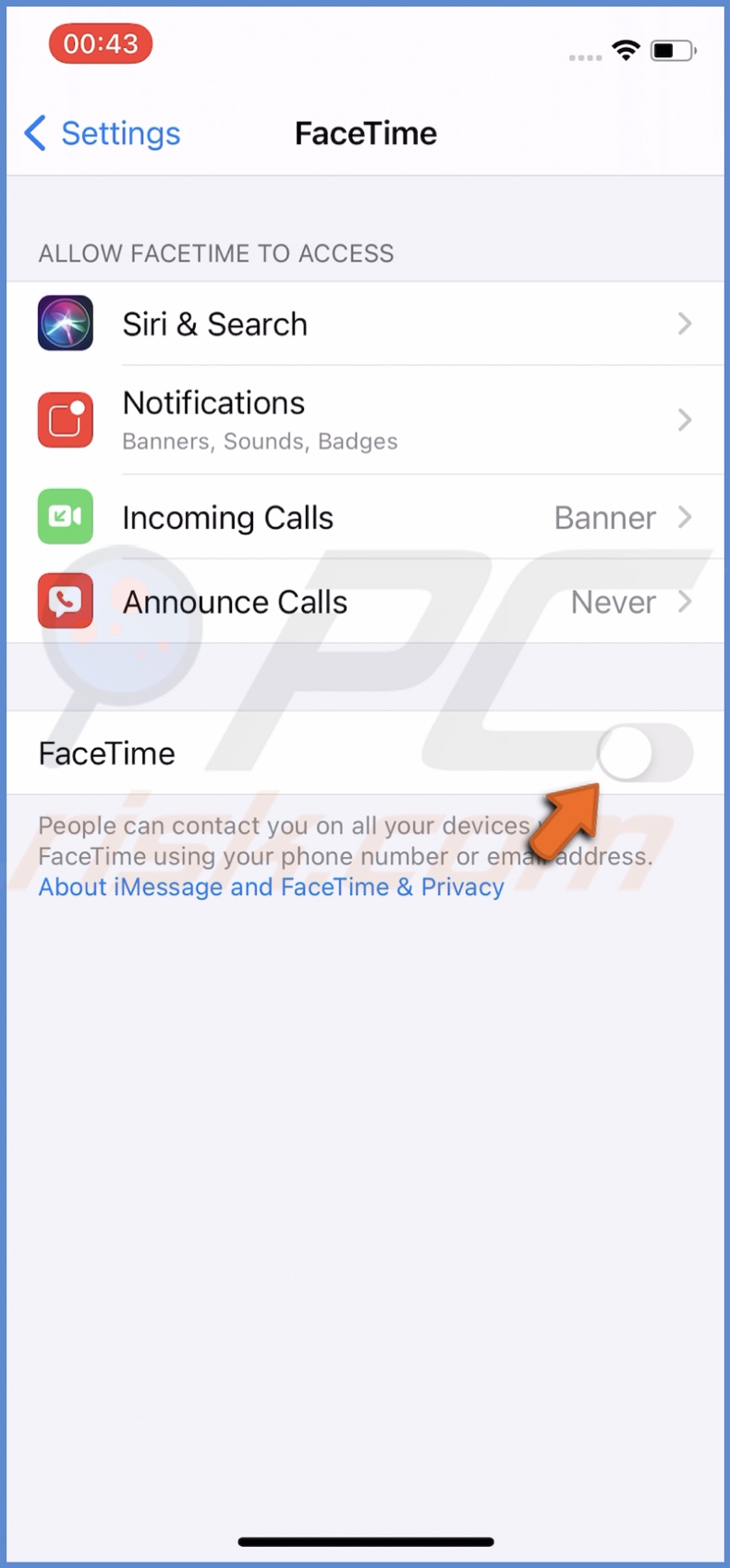 Disable FaceTime
