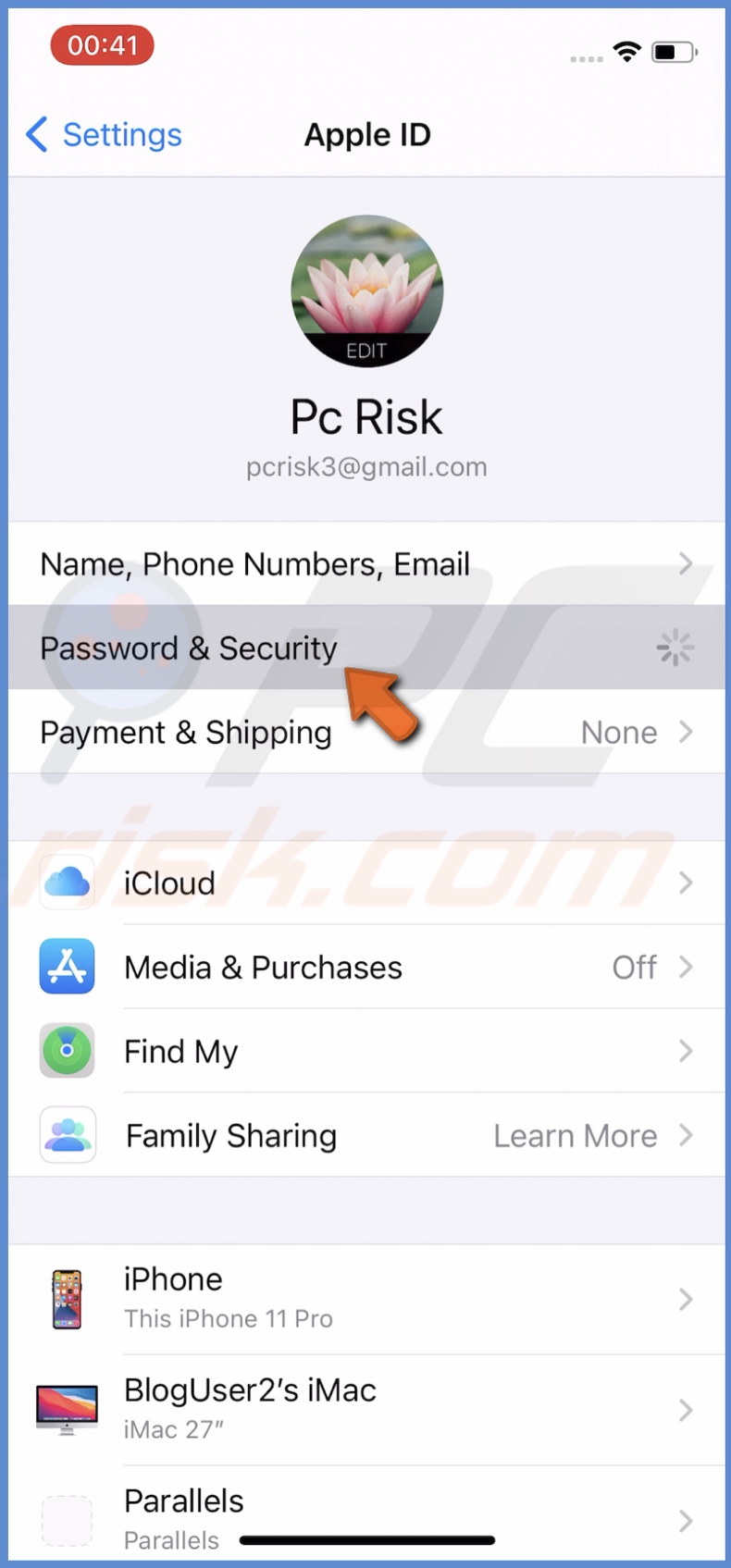 Go to Password and Security