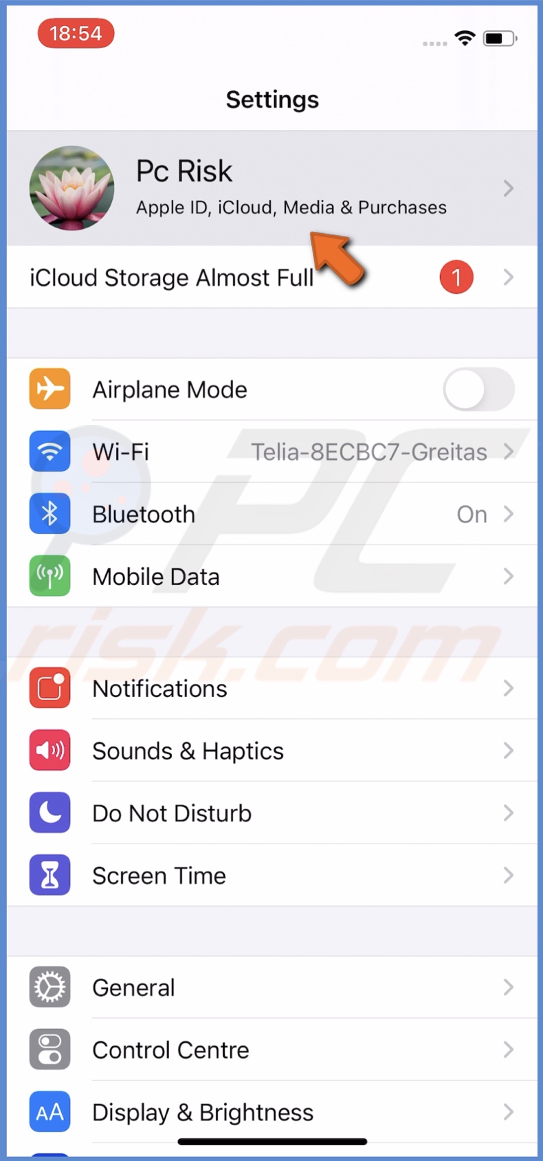 Tap on Apple ID name