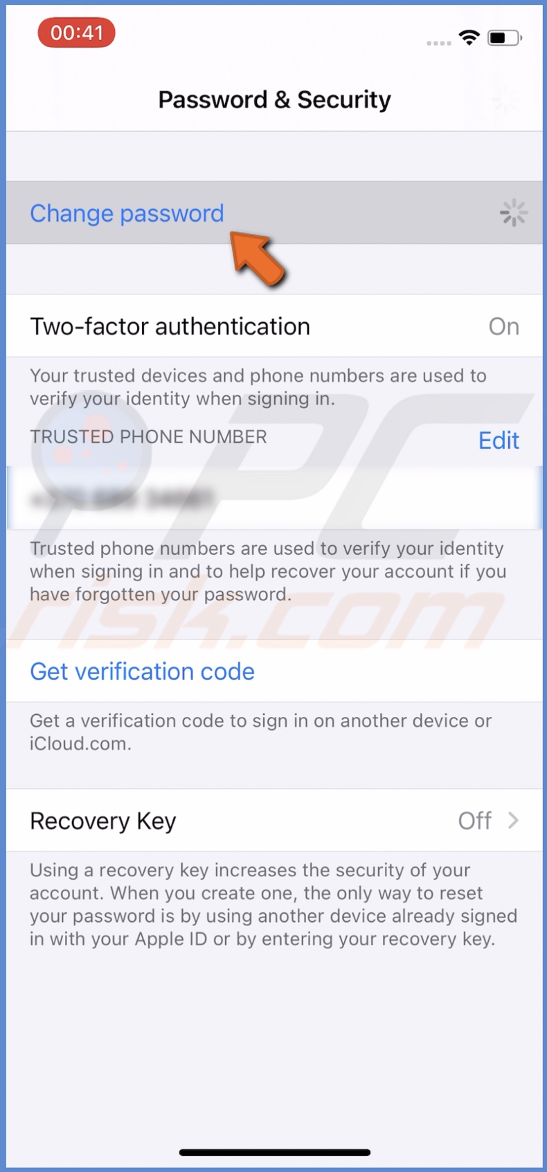 Tap on Change password