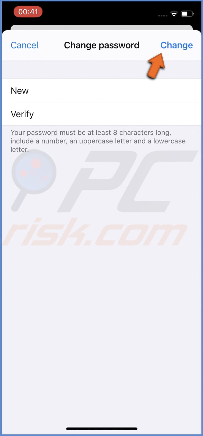 Tap on Change to change the password