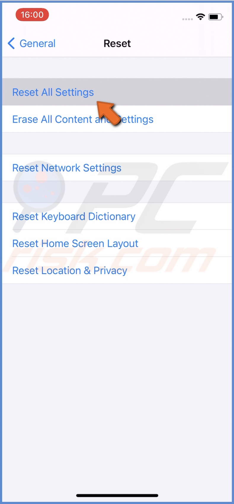 Tap on Reset All Settings