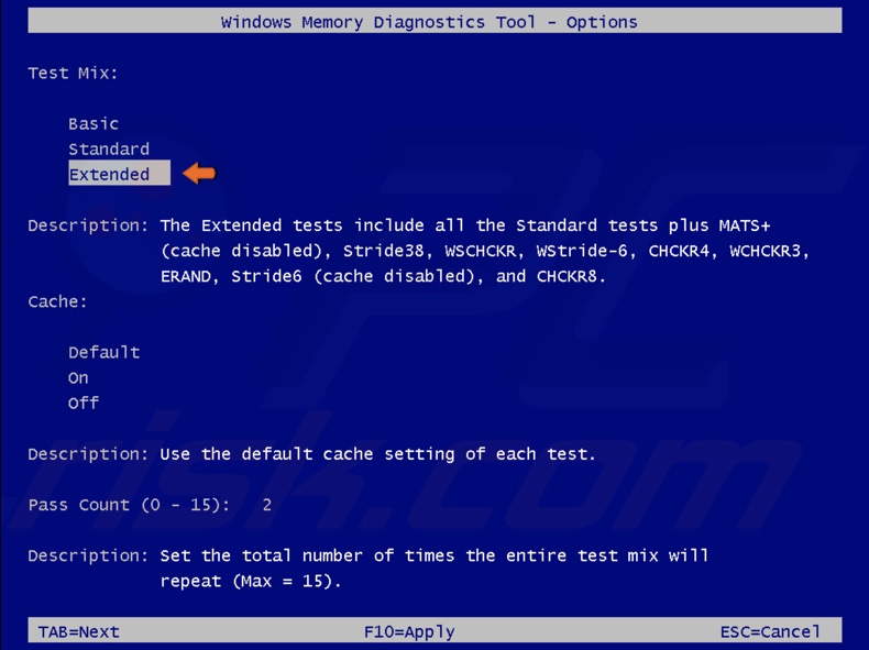 Select Extended and press F10