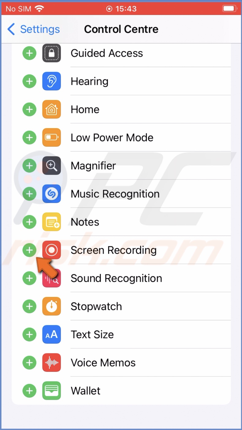 Add Screen Recording to Control Center
