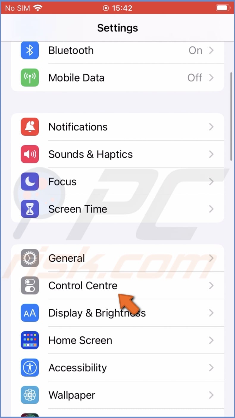 Go to Control Center