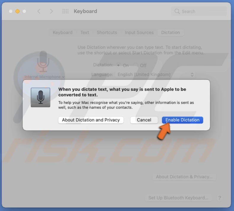 Click on Enable Dictation