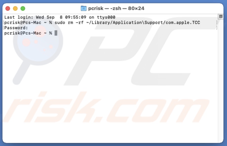 Enter the Terminal command
