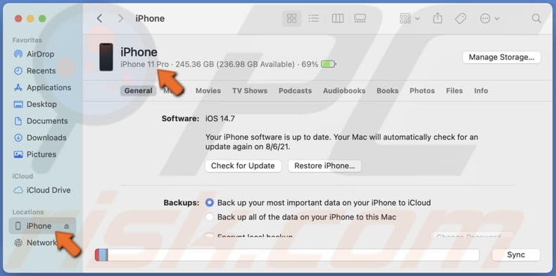 Click on iPhone model         