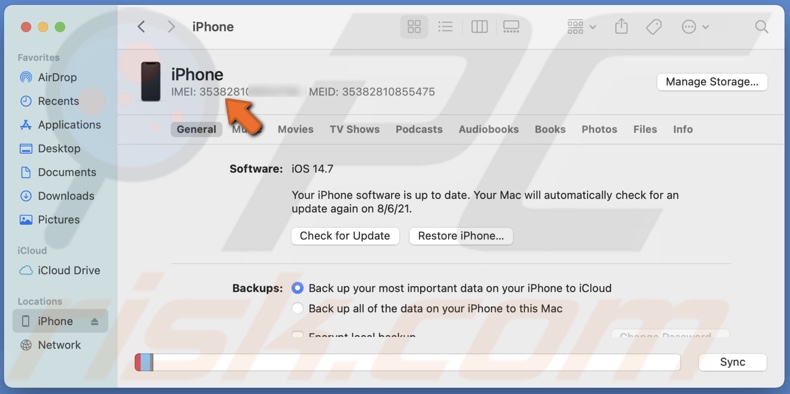 View iPhone IMEI in Finder