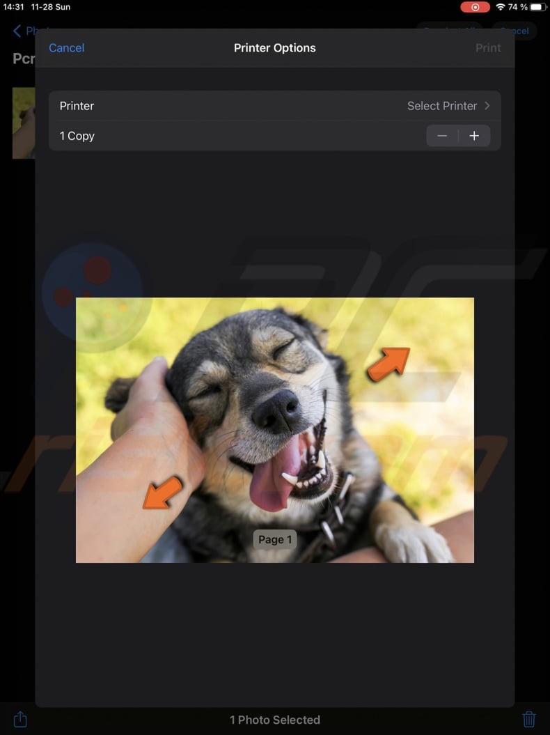 Pinch photo outwards