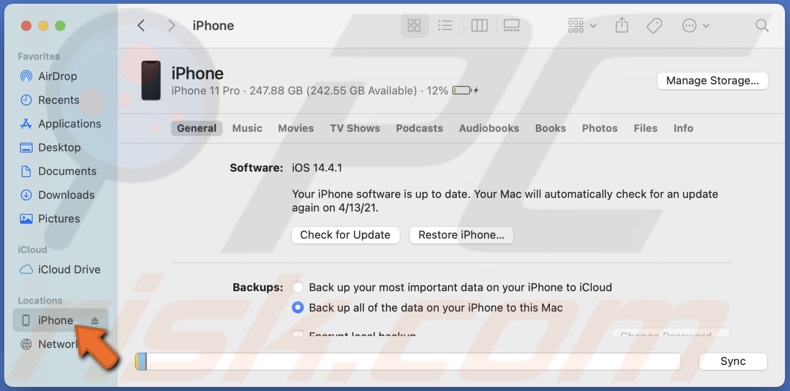 Click on your iPhone name