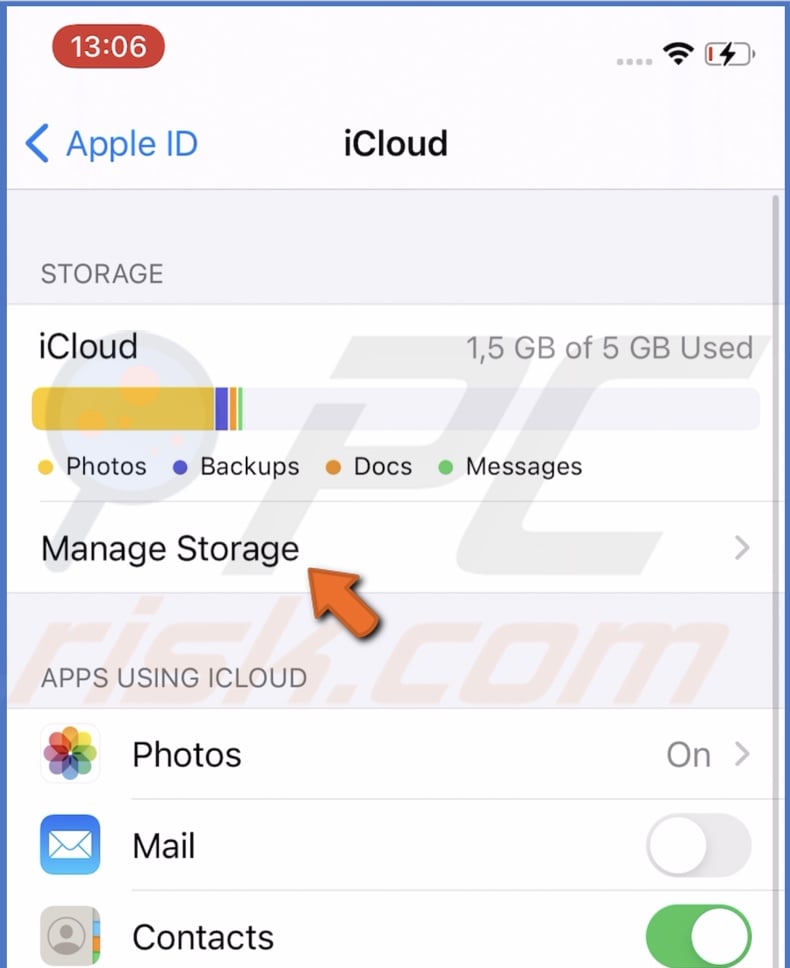 Tap on Manage storage