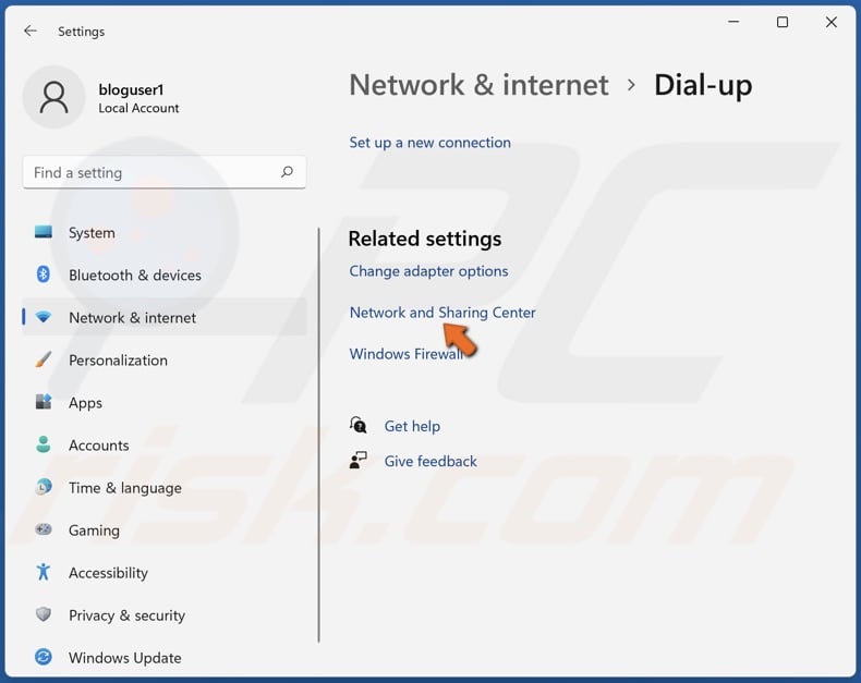 Click Network and Sharing Center
