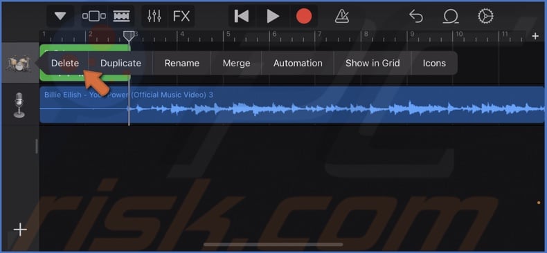 Delete the instrument track