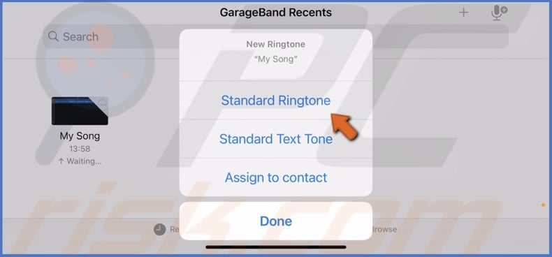 Tap on Standard Ringtone