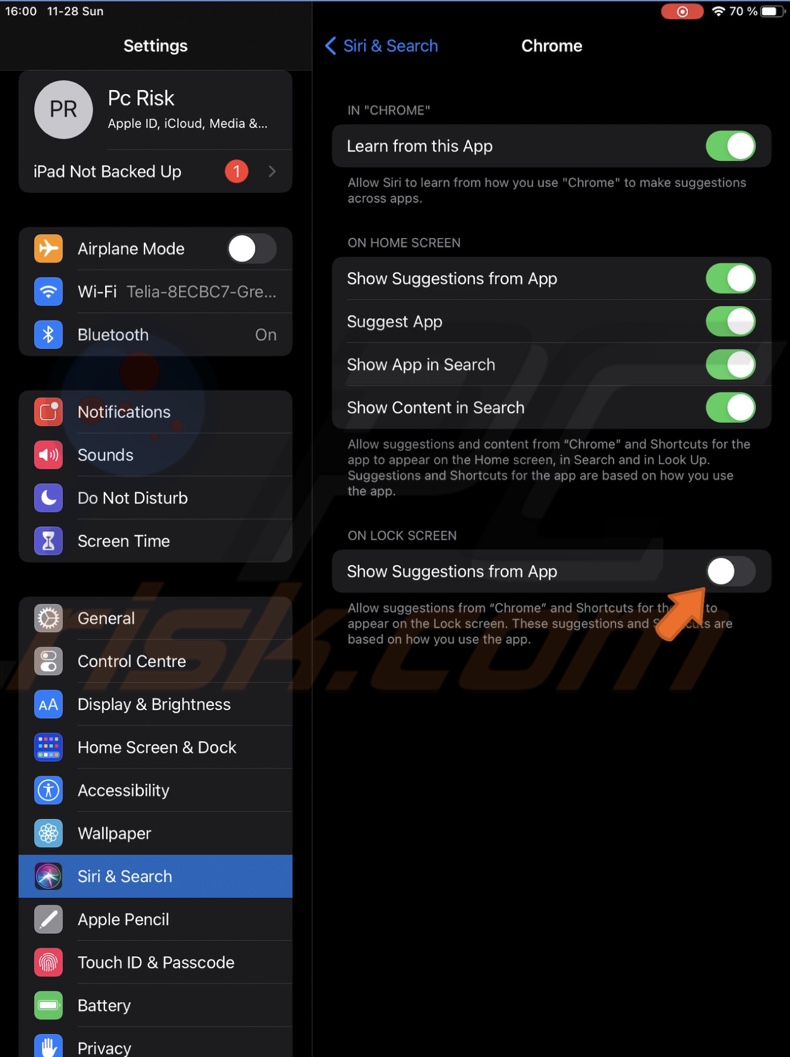 Disable suggestions from the app