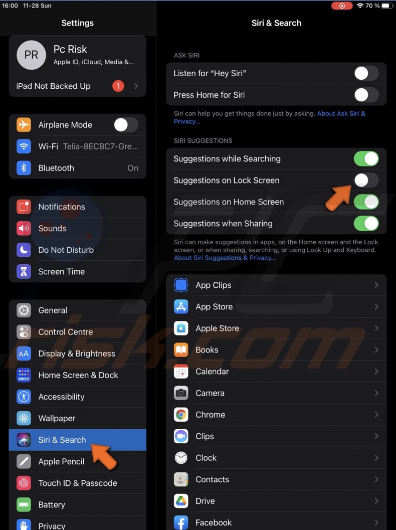 Disable Suggestions on Lock Screen