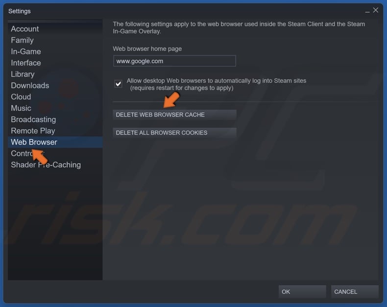 Click the Delete Web Browser Cache button