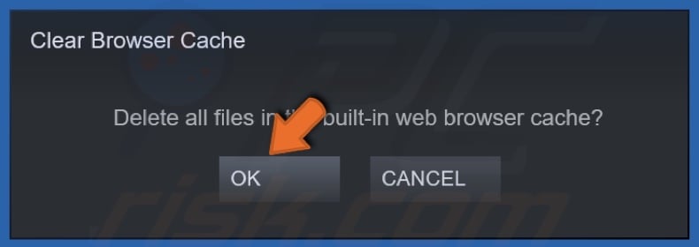 Click OK to delete the Steam web browser cache
