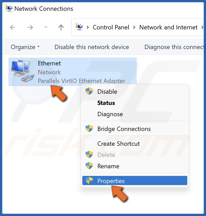 Right-click the network adapter and click Properties