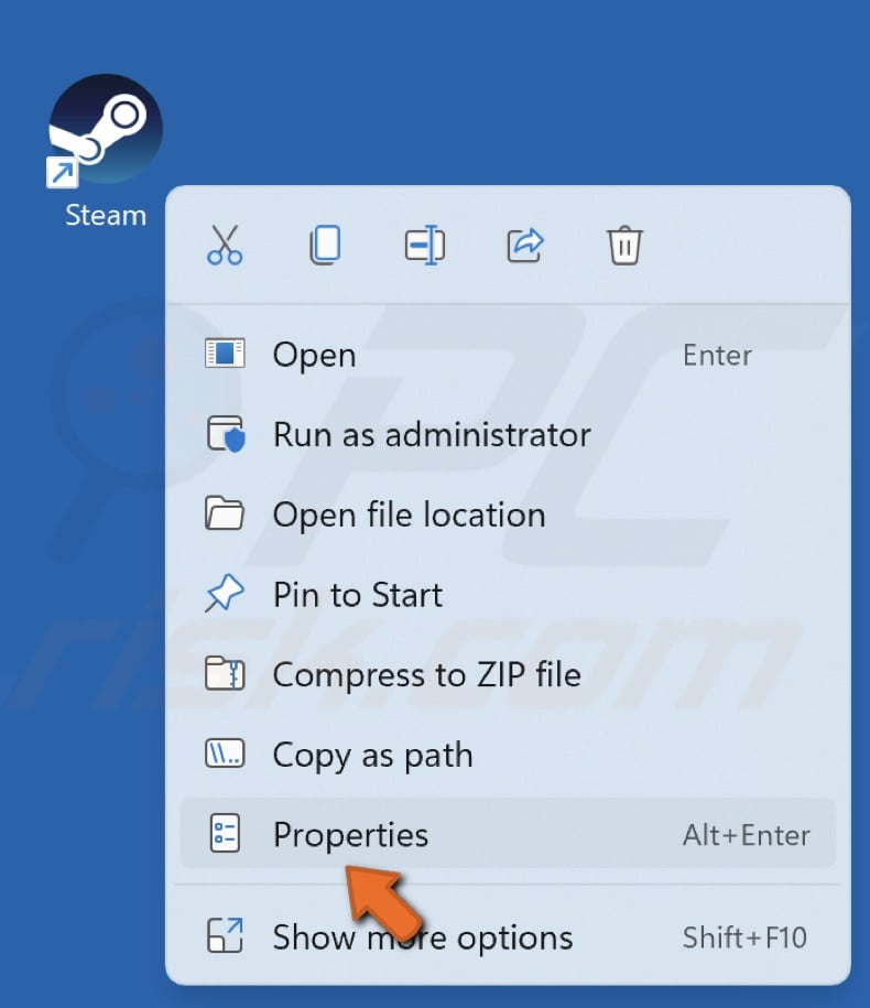 Right-click the Steam shortcut and click Properties