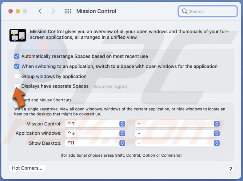 Disable Displays have separate spaces