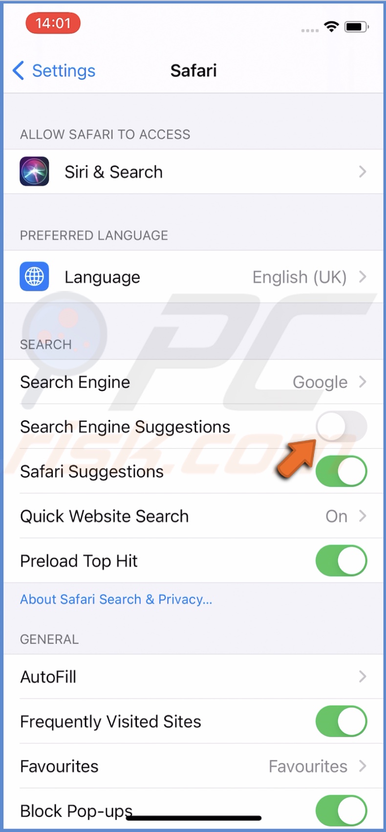 Disable trending suggestions in Safari on iOS