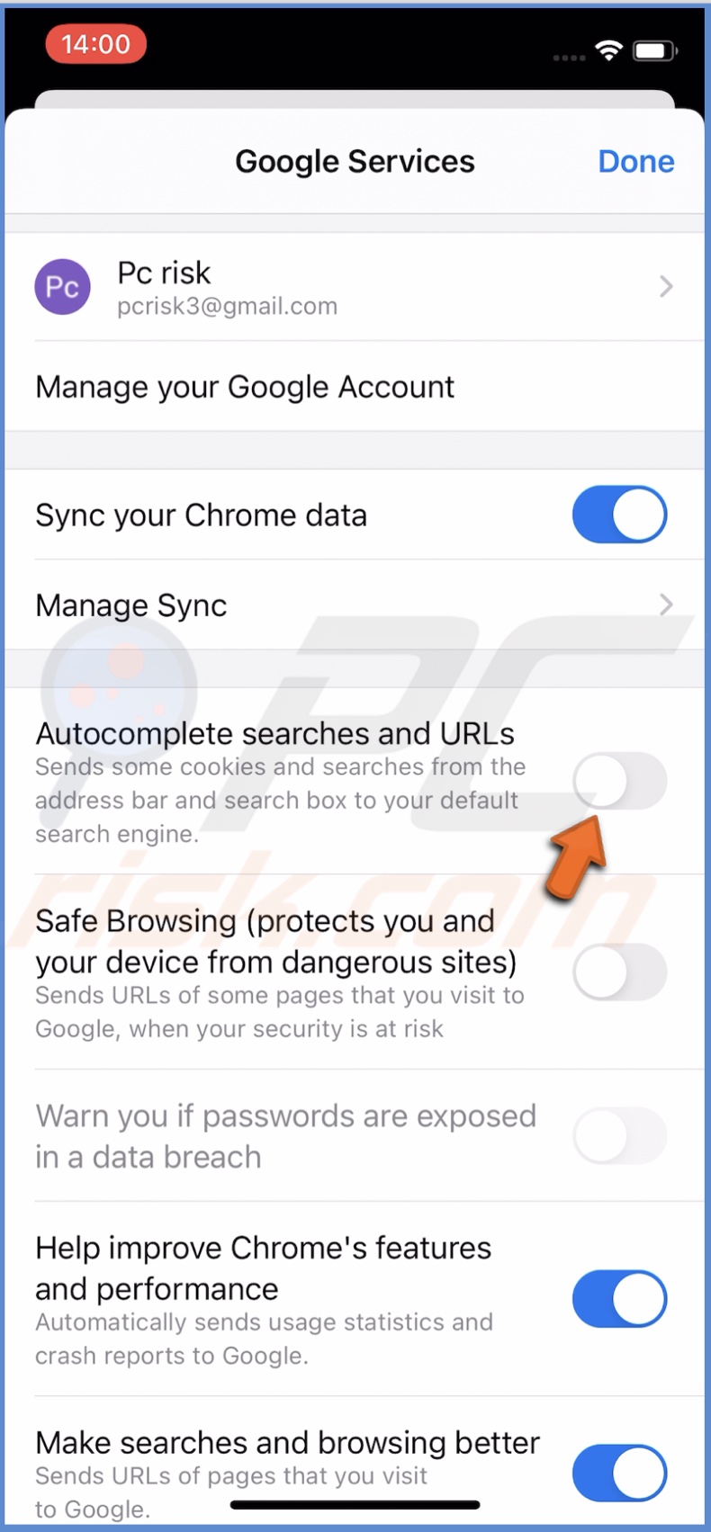 Disable trending suggestions in Google Chrome on iOS