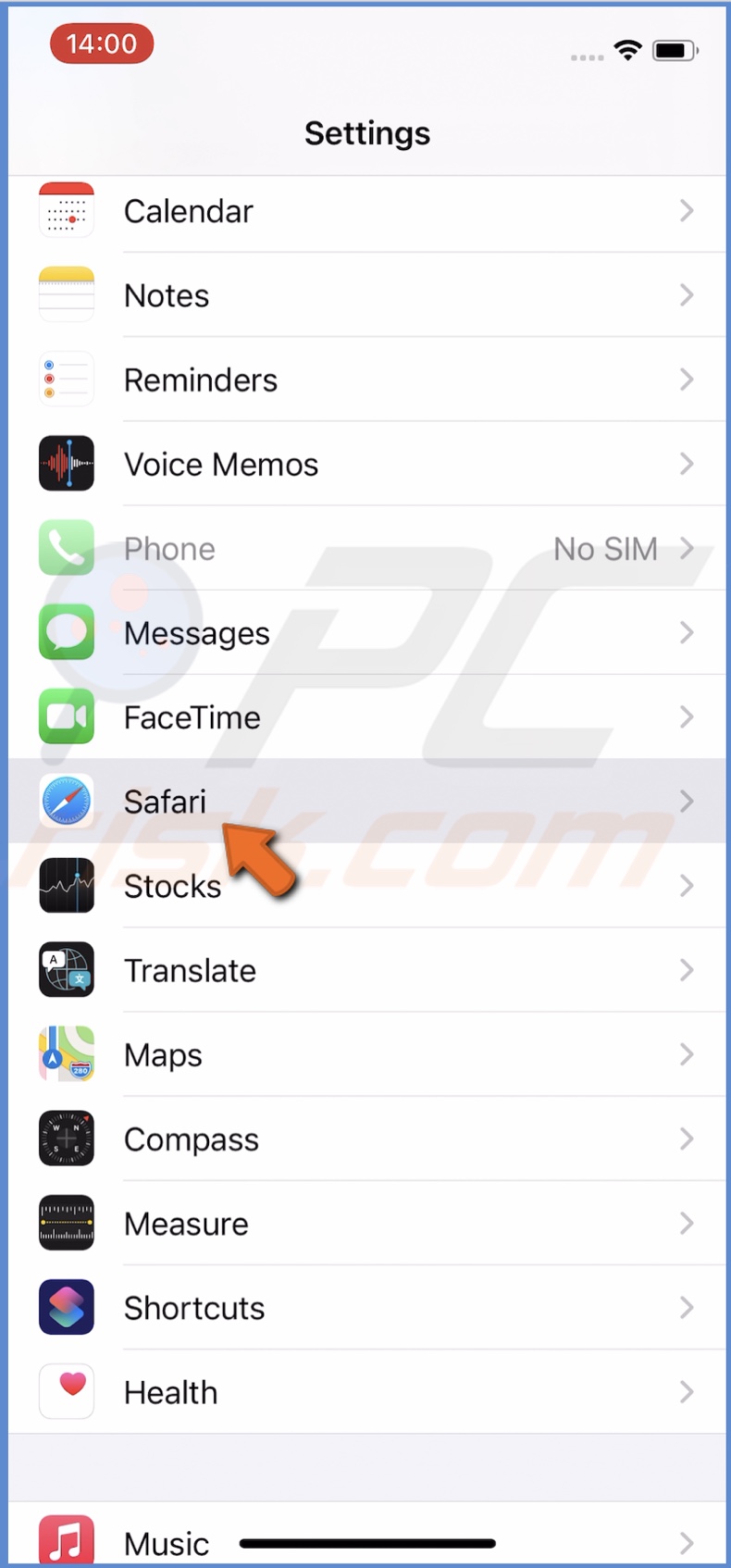 Go to Safari settings