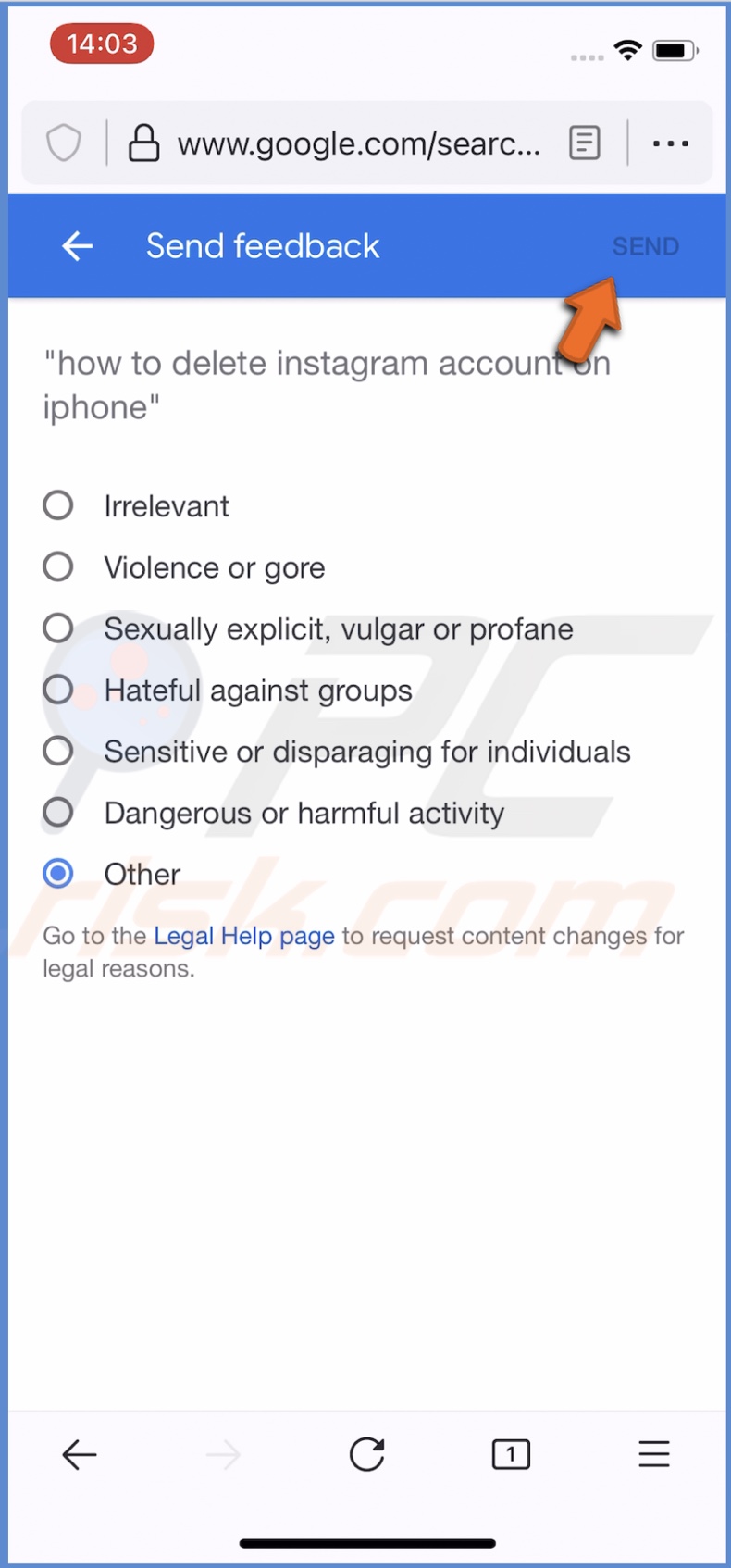 Send report on iPhone