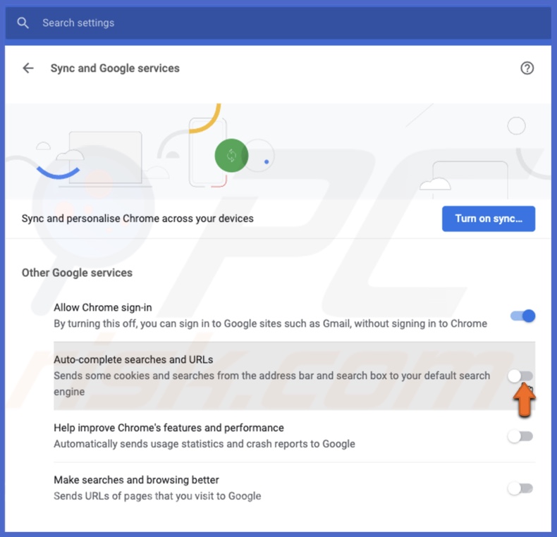 Turn off Google suggestions