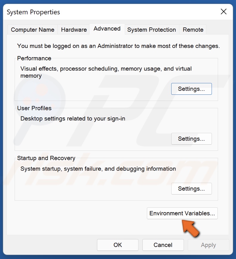 Click Environment variables