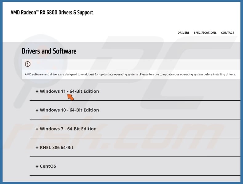 Select the operating system
