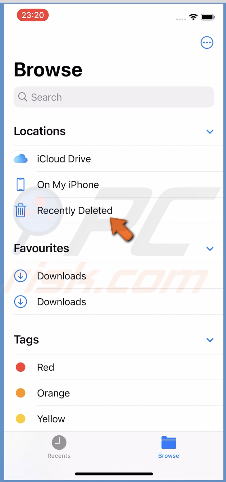 Go to the Recently Deleted folder
