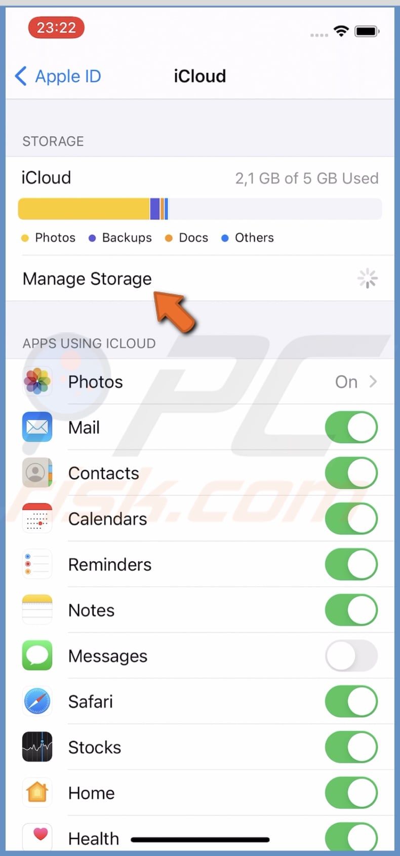 Tap on Manage Storage