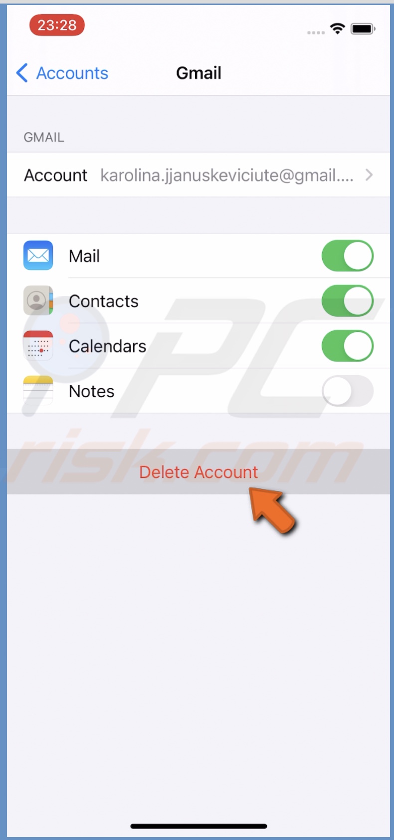 Tap on Delete Account